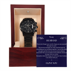 To My Husband- I Love You - Black Chronograph Watch