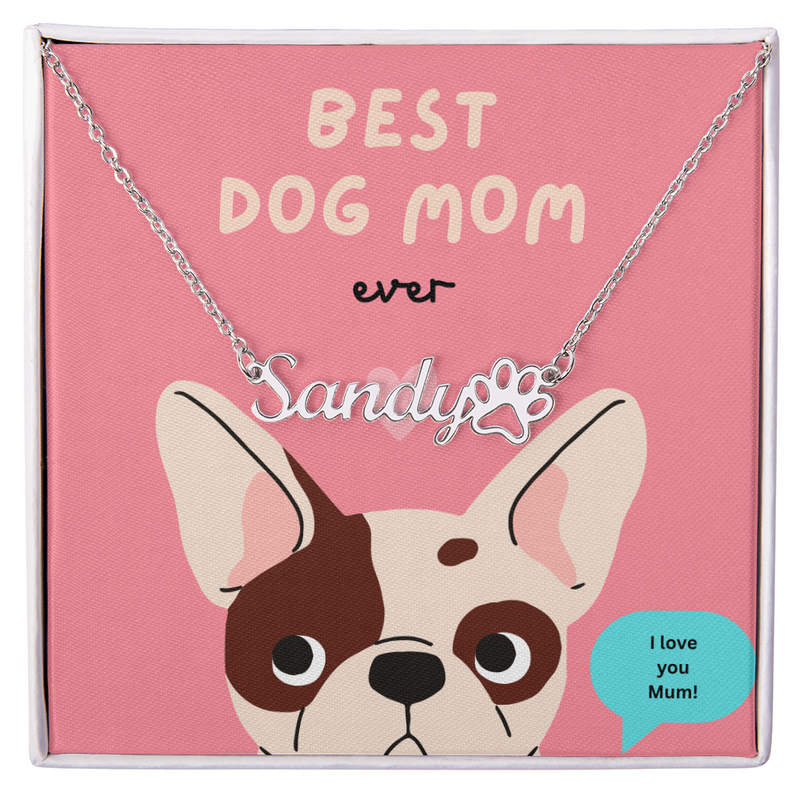 Best Dog Mom- Paw Print Name Necklace