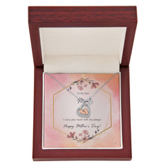 Dear Mom, I carry your heart with me always- Baby Feet Heart Necklace