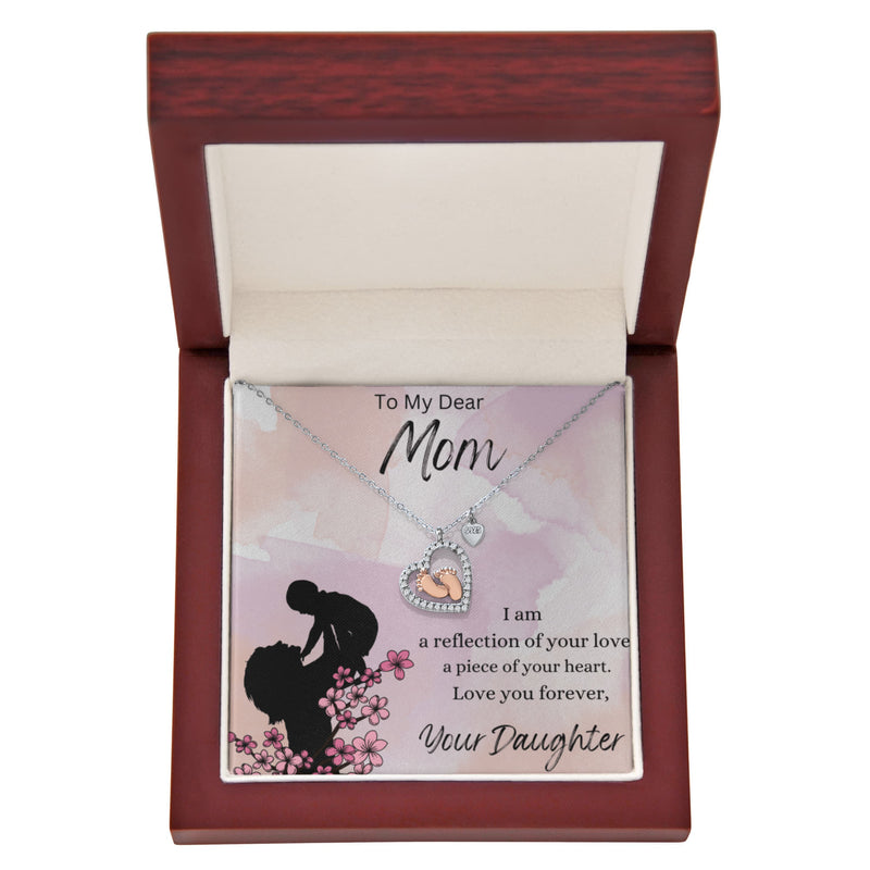 To My Dear Mom-Baby Feet Heart necklace
