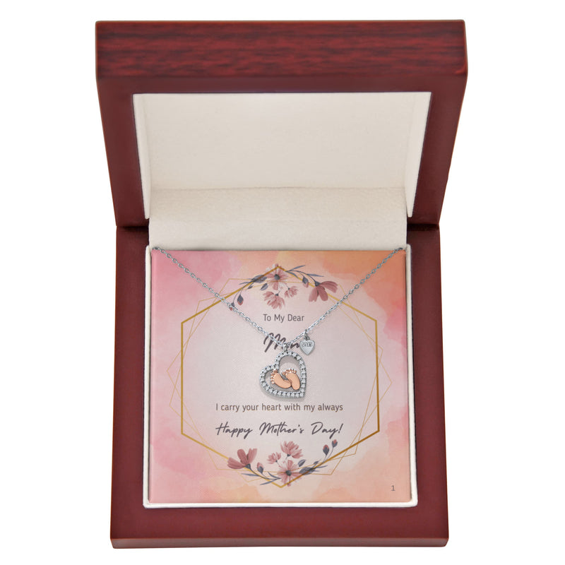 Dear Mom, I carry your heart with me always- Baby Feet Heart Necklace