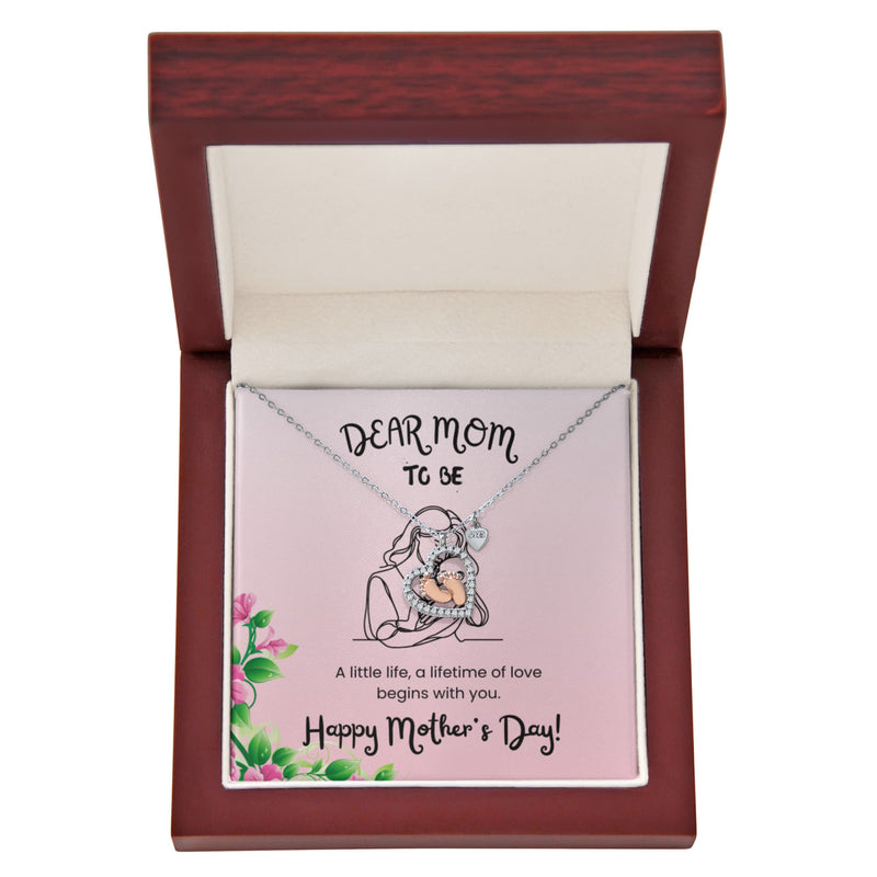 Dear Mom To Be - Baby Feet Heart Necklace